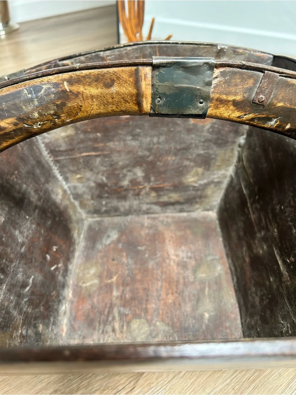 Vintage Chinese Wood Rice Bucket Primitive Grain Box Planter